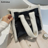Winter Lambswool PU Patchwork Shoulder Bags Women Texture Underarm