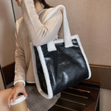 Winter Lambswool PU Patchwork Shoulder Bags Women Texture Underarm