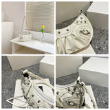 Rivet Half Moon Hobo Bag with Purse, Punk Style Lady Shoulder Bag