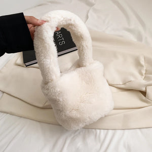 Winter Faux Fur Mini Shoulder Bag for Women Short Plush Tote Handbag