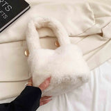 Winter Faux Fur Mini Shoulder Bag for Women Short Plush Tote Handbag