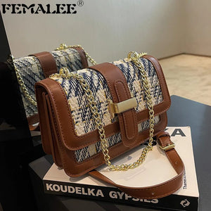 Women's Tweed Crossbody Bag Winter Casual Chain Shoulder Handbag