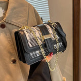 Women's Tweed Crossbody Bag Winter Casual Chain Shoulder Handbag
