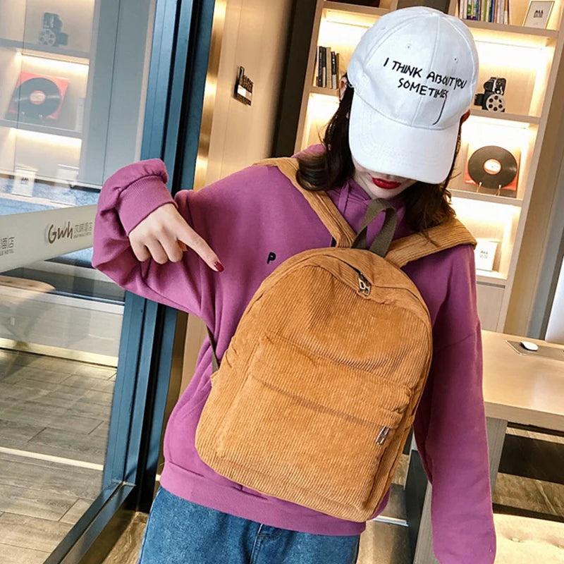 Large Capacity Corduroy Backpack for Girls