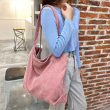 Winter Corduroy Shoulder Bag Female Large Capacity Shopping Tote