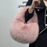 Winter Woven Handle Bag Women Handbag Soft Warm Faux Fur Shoulder Crossbody Bag