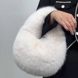 Winter Woven Handle Bag Women Handbag Soft Warm Faux Fur Shoulder Crossbody Bag