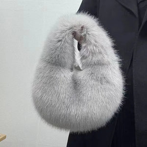 Winter Woven Handle Bag Women Handbag Soft Warm Faux Fur Shoulder Crossbody Bag