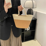 Winter Colorblock Handbag Tide Hand-Woven Beach Bag