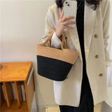 Winter Colorblock Handbag Tide Hand-Woven Beach Bag