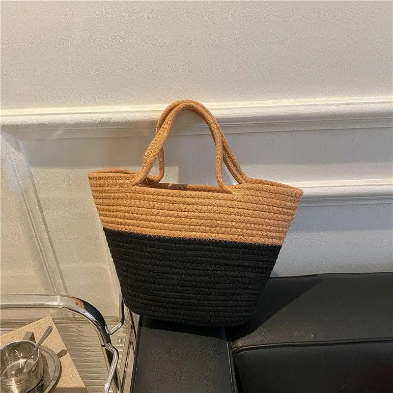 Winter Colorblock Handbag Tide Hand-Woven Beach Bag