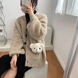 Winter Shoulder Bag Soft Warm Fur Crossbody Bag Plush Bear Handbag
