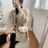Winter Shoulder Bag Soft Warm Fur Crossbody Bag Plush Bear Handbag