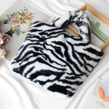 Winter Faux Fur Leopard Handbag Plush Messenger Bag Soft Warm Fur Bag Female Tra