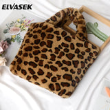 Winter Faux Fur Leopard Handbag Plush Messenger Bag Soft Warm Fur Bag Female Tra