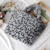 Winter Faux Fur Leopard Handbag Plush Messenger Bag Soft Warm Fur Bag Female Tra