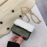 Winter Ladies Mini Pu Shoulder Bag Felt Stitching Small Square Bag
