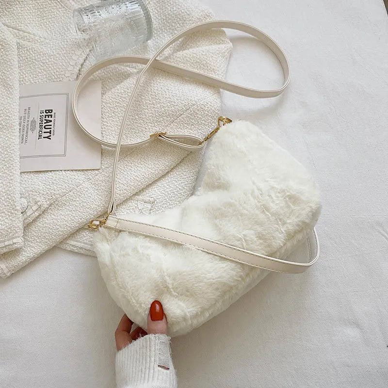 Winter Plush Handbag Women Clutches Purse Large Capacity Shoulder Bag