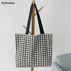 Winter Houndstooth Shoulder Bags Women Ladies Handbags Large Capacity Tote