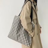 Winter Houndstooth Shoulder Bags Women Ladies Handbags Large Capacity Tote