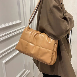 Winter Soft Leather Shoulder Bag for Women Quilted Crossbody Handbag