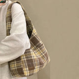 Winter Women's Casual Plaid Shoulder Bag Vintage Canvas Handbag