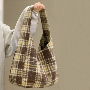 Winter Women's Casual Plaid Shoulder Bag Vintage Canvas Handbag