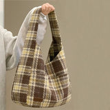 Winter Women's Casual Plaid Shoulder Bag Vintage Canvas Handbag
