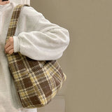 Winter Women's Casual Plaid Shoulder Bag Vintage Canvas Handbag