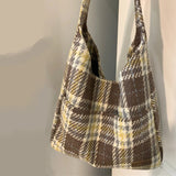 Winter Women's Casual Plaid Shoulder Bag Vintage Canvas Handbag