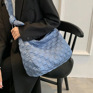 Winter Women's Shoulder Bag Large Down Feather Padded Messenger Handbag Plaid