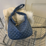Winter Women's Shoulder Bag Large Down Feather Padded Messenger Handbag Plaid