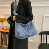 Winter Women's Shoulder Bag Large Down Feather Padded Messenger Handbag Plaid