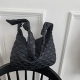 Winter Women's Shoulder Bag Large Down Feather Padded Messenger Handbag Plaid