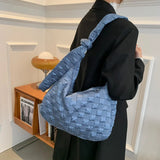 Winter Women's Shoulder Bag Large Down Feather Padded Messenger Handbag Plaid