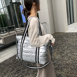 Women's Winter Nylon Shoulder Bag Large Capacity Quilted Lattice