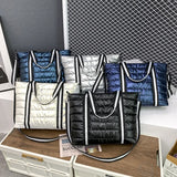 Women's Winter Nylon Shoulder Bag Large Capacity Quilted Lattice