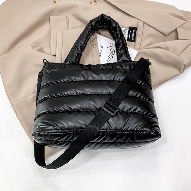 Winter Padded Shoulder Bags For Women Solid Small Top-handle Bag
