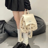Winter Plush Backpacks Leopard Bags Casual School Travel Knapsack