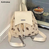 Winter Plush Backpacks Leopard Bags Casual School Travel Knapsack
