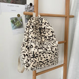Winter Plush Bag Casual Backpack School Shoulder Bags Cow Leopard Pattern