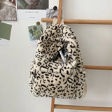 Winter Plush Bag Casual Backpack School Shoulder Bags Cow Leopard Pattern