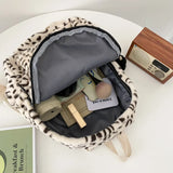 Winter Plush Bag Casual Backpack School Shoulder Bags Cow Leopard Pattern