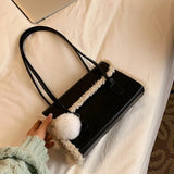 Winter Plush Shoulder Bag with Wool Ball Pendant