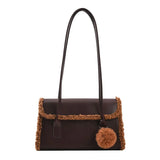 Winter Plush Shoulder Bag with Wool Ball Pendant