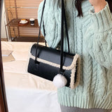 Winter Plush Shoulder Bag with Wool Ball Pendant