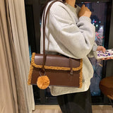Winter Plush Shoulder Bag with Wool Ball Pendant