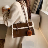 Winter Plush Shoulder Bag with Wool Ball Pendant