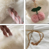 Winter Plush Cherry Shoulder Bag Women Cross-body Furry Bucket Handbag