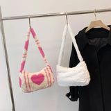 Soft Warm Love Heart Printed Winter Tote Bag